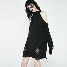 Load image into Gallery viewer, Black Gothic Long Sweaters Women Punk Hollow Out Off Shoulder Thin Hole Pullover Jumpers Cool Broken Knit Sexy Sweater Slit Top