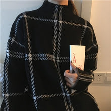 Load image into Gallery viewer, 2019 Ins Winter New Women's Pullovers Sweater Fashion Plaid Turtleneck Loose Knit Full Sleeve Korean Casual Tops T98301D