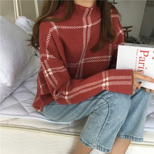 Load image into Gallery viewer, 2019 Ins Winter New Women's Pullovers Sweater Fashion Plaid Turtleneck Loose Knit Full Sleeve Korean Casual Tops T98301D