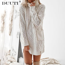 Load image into Gallery viewer, New fall Women Turtleneck Sweater Dress Sexy Twist thickened Winter Long Sleeve Knitted Dress Warm Pullovers Female D30