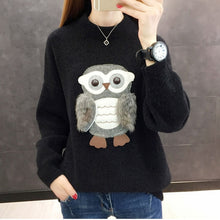 Load image into Gallery viewer, 2019 Warm Fall Female O-Neck Pullover Sweater Owl Decoration Autumn Knitted Long Sleeve Pull Jumper Casual Pullovers Sweaters
