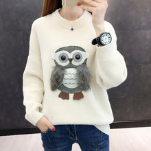 Load image into Gallery viewer, 2019 Warm Fall Female O-Neck Pullover Sweater Owl Decoration Autumn Knitted Long Sleeve Pull Jumper Casual Pullovers Sweaters