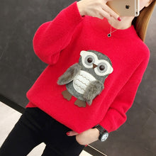 Load image into Gallery viewer, 2019 Warm Fall Female O-Neck Pullover Sweater Owl Decoration Autumn Knitted Long Sleeve Pull Jumper Casual Pullovers Sweaters