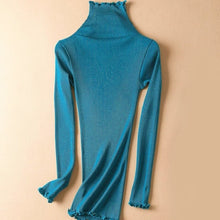 Load image into Gallery viewer, SuyaDream Women Solid Turtleneck Pullovers 80%Silk 20%Cotton Slim Fit Rib Sweaters 2019 Autumn Winter Bottoming Knit wear