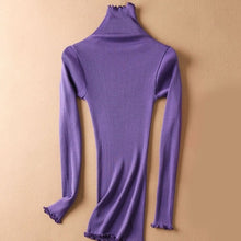 Load image into Gallery viewer, SuyaDream Women Solid Turtleneck Pullovers 80%Silk 20%Cotton Slim Fit Rib Sweaters 2019 Autumn Winter Bottoming Knit wear