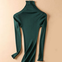 Load image into Gallery viewer, SuyaDream Women Solid Turtleneck Pullovers 80%Silk 20%Cotton Slim Fit Rib Sweaters 2019 Autumn Winter Bottoming Knit wear