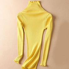 Load image into Gallery viewer, SuyaDream Women Solid Turtleneck Pullovers 80%Silk 20%Cotton Slim Fit Rib Sweaters 2019 Autumn Winter Bottoming Knit wear