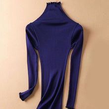 Load image into Gallery viewer, SuyaDream Women Solid Turtleneck Pullovers 80%Silk 20%Cotton Slim Fit Rib Sweaters 2019 Autumn Winter Bottoming Knit wear