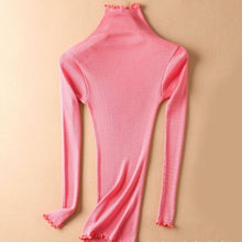 Load image into Gallery viewer, SuyaDream Women Solid Turtleneck Pullovers 80%Silk 20%Cotton Slim Fit Rib Sweaters 2019 Autumn Winter Bottoming Knit wear