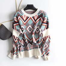 Load image into Gallery viewer, AOEMQ Winter Warm Sweater Women O-Neck Folk Punk Patchwork Irregular Pattern Sweater Women Tops Clothing for Christmas Day