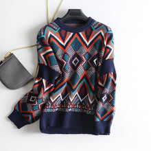 Load image into Gallery viewer, AOEMQ Winter Warm Sweater Women O-Neck Folk Punk Patchwork Irregular Pattern Sweater Women Tops Clothing for Christmas Day