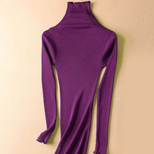 Load image into Gallery viewer, SuyaDream Women Solid Turtleneck Pullovers 80%Silk 20%Cotton Slim Fit Rib Sweaters 2019 Autumn Winter Bottoming Knit wear