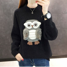 Load image into Gallery viewer, 2019 Warm Fall Female O-Neck Pullover Sweater Owl Decoration Autumn Knitted Long Sleeve Pull Jumper Casual Pullovers Sweaters