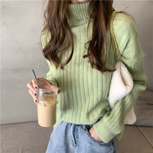Load image into Gallery viewer, Chic Simple Solid Color Turtleneck Winter Women Casual Warm Knitting Jumpers Sweaters Ladies Basis Loose Tops Green Pullovers