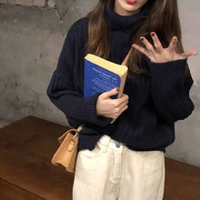 Load image into Gallery viewer, Chic Simple Solid Color Turtleneck Winter Women Casual Warm Knitting Jumpers Sweaters Ladies Basis Loose Tops Green Pullovers