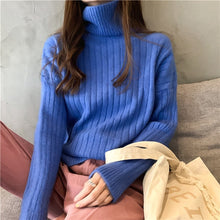 Load image into Gallery viewer, Chic Simple Solid Color Turtleneck Winter Women Casual Warm Knitting Jumpers Sweaters Ladies Basis Loose Tops Green Pullovers