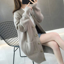 Load image into Gallery viewer, women sweater2019Autumn/winter Fashion Women Cardigans Long Sleeve Button Sweater Women Casual Solid Long Women Cardigan 5784 50