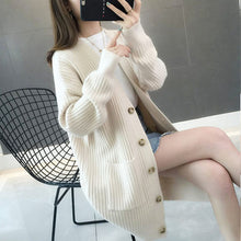 Load image into Gallery viewer, 2019 Autumn/winter Fashion Women Cardigans Casual Solid Long Women Cardigan Long Sleeve Button Sweater Women 5784 50