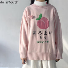 Load image into Gallery viewer, Joinyouth Sweet Cute Peach Embroidery Sweater Long Sleeve O-neck Knitted Women Jumper Pink Pullover Causal Pull Femme 56675
