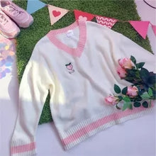 Load image into Gallery viewer, Joinyouth Sweet Cute Peach Embroidery Sweater Long Sleeve O-neck Knitted Women Jumper Pink Pullover Causal Pull Femme 56675