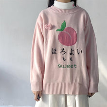 Load image into Gallery viewer, Joinyouth Sweet Cute Peach Embroidery Sweater Long Sleeve O-neck Knitted Women Jumper Pink Pullover Causal Pull Femme 56675