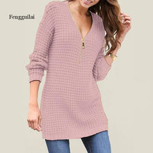 Load image into Gallery viewer, Women V-neck Long Pullover Sweater Autumn Winter New Solid Basic Knitted Sweater Female Fashion Casual Knitwear