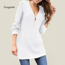 Load image into Gallery viewer, Women V-neck Long Pullover Sweater Autumn Winter New Solid Basic Knitted Sweater Female Fashion Casual Knitwear