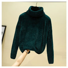 Load image into Gallery viewer, Chic Vintage chenille Cashmere Womens Full sleeve Gold velvet Sweaters Winter Ladies Solid Turtleneck Loose female jumpers 2019