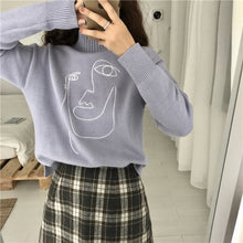 Load image into Gallery viewer, Geometric Face Winter Turtleneck Women Pullover Sweater Long Sleeve Loose Female Knitting Jumper Sweater Slim Ladies Sweater