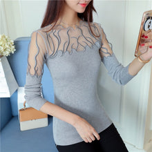 Load image into Gallery viewer, 2019 Hitz head lace flounces Korean sweater slim slim female long sleeved shirt color sweater