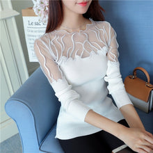 Load image into Gallery viewer, 2019 Hitz head lace flounces Korean sweater slim slim female long sleeved shirt color sweater