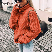 Load image into Gallery viewer, Forefair Oversize Turtleneck Knitted Sweater Winter Knitwear Plus Size Slim Solid Green Orange White Warm Casual Sweater Women
