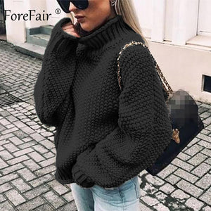 Forefair Oversize Turtleneck Knitted Sweater Winter Knitwear Plus Size Slim Solid Green Orange White Warm Casual Sweater Women