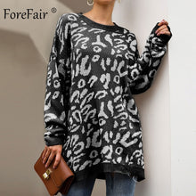 Load image into Gallery viewer, Forefair Leopard Casual Oversize Sweater Woman Autumn 2019 Winter Knitted Animal Print Plus Size Loose Long Sweaters Women
