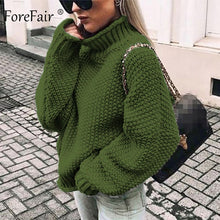 Load image into Gallery viewer, Forefair Oversize Turtleneck Knitted Sweater Winter Knitwear Plus Size Slim Solid Green Orange White Warm Casual Sweater Women
