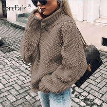 Load image into Gallery viewer, Forefair Oversize Turtleneck Knitted Sweater Winter Knitwear Plus Size Slim Solid Green Orange White Warm Casual Sweater Women
