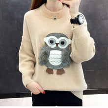 Load image into Gallery viewer, 2019 Warm Fall Female O-Neck Pullover Sweater Owl Decoration Autumn Knitted Long Sleeve Pull Jumper Casual Pullovers Sweaters

