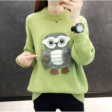 Load image into Gallery viewer, 2019 Warm Fall Female O-Neck Pullover Sweater Owl Decoration Autumn Knitted Long Sleeve Pull Jumper Casual Pullovers Sweaters
