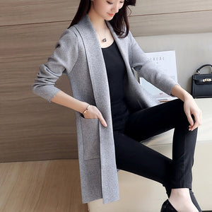 TIGENA Casual Long Cardigan Women with Pocket 2019 Autumn Winter Long Sleeve Sweater Cardigan Female Knitted Jacket Women Pink