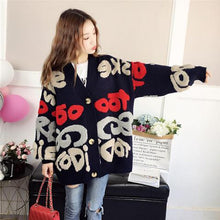 Load image into Gallery viewer, Vangull Women Letter Print Knitted Sweater Spring Autumn New Korean Long Sleeve Single Breasted Thick Fashion Loose Cardigan
