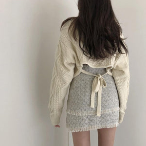 Cropped Twist Sweater Pullover Women V Neck High Waist Back Lace Up Thick Sweater 2019 Winter korean Batwing Sleeve Knitted V523