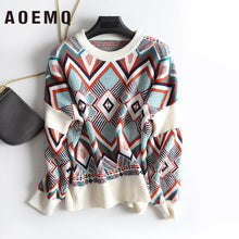 Load image into Gallery viewer, AOEMQ Winter Warm Sweater Women O-Neck Folk Punk Patchwork Irregular Pattern Sweater Women Tops Clothing for Christmas Day
