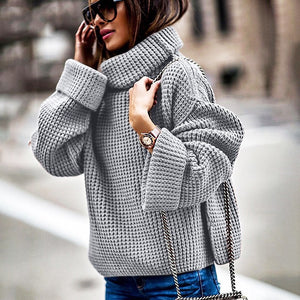 Turtleneck Knitwear Women Sweater Oversized Long Sleeve Plus Size Autumn Winter White Gray Black Warm Casual Pullover