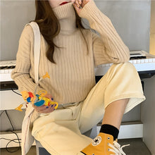 Load image into Gallery viewer, Chic Simple Solid Color Turtleneck Winter Women Casual Warm Knitting Jumpers Sweaters Ladies Basis Loose Tops Green Pullovers
