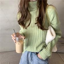 Load image into Gallery viewer, Chic Simple Solid Color Turtleneck Winter Women Casual Warm Knitting Jumpers Sweaters Ladies Basis Loose Tops Green Pullovers
