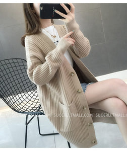 women sweater2019Autumn/winter Fashion Women Cardigans Long Sleeve Button Sweater Women Casual Solid Long Women Cardigan 5784 50