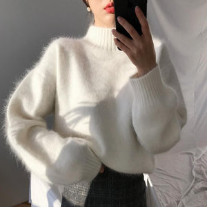 Photo Shoot Super Soft Half-Turtle-Neck Sweater Knit South Korea Winter New Style Dehaired Angora Autumn And Winter Versatile So