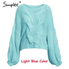 Load image into Gallery viewer, Simplee Hollow out mohair women pullover sweater Autumn winter lantern sleeve female orange sweater Oversize ladies jumper 2019
