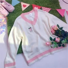 Load image into Gallery viewer, Joinyouth Sweet Cute Peach Embroidery Sweater Long Sleeve O-neck Knitted Women Jumper Pink Pullover Causal Pull Femme 56675
