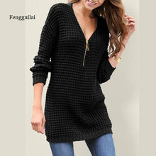 Load image into Gallery viewer, Women V-neck Long Pullover Sweater  Autumn Winter  New Solid Basic Knitted Sweater Female Fashion Casual Knitwear
